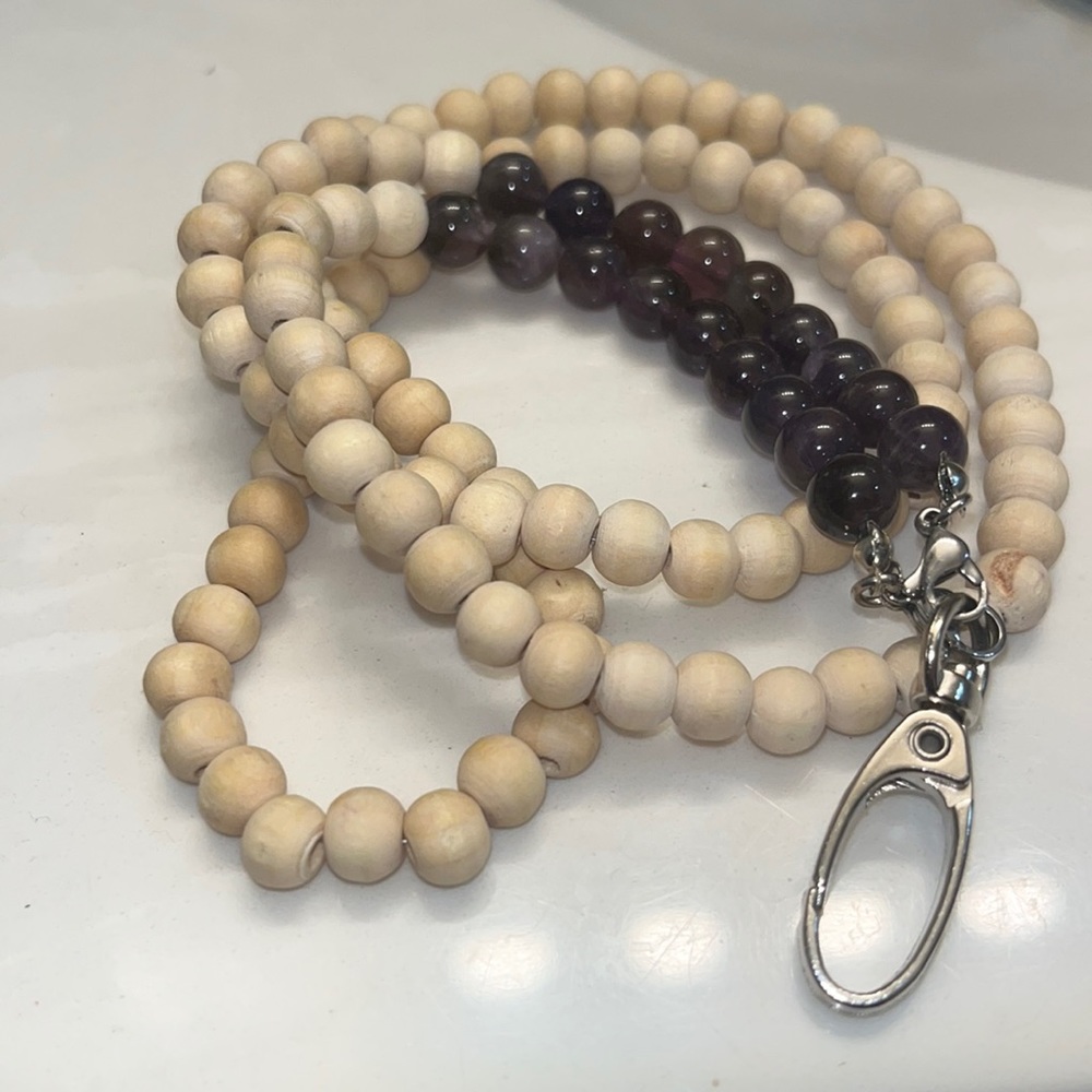 Amethyst and sandalwood ID lanyard